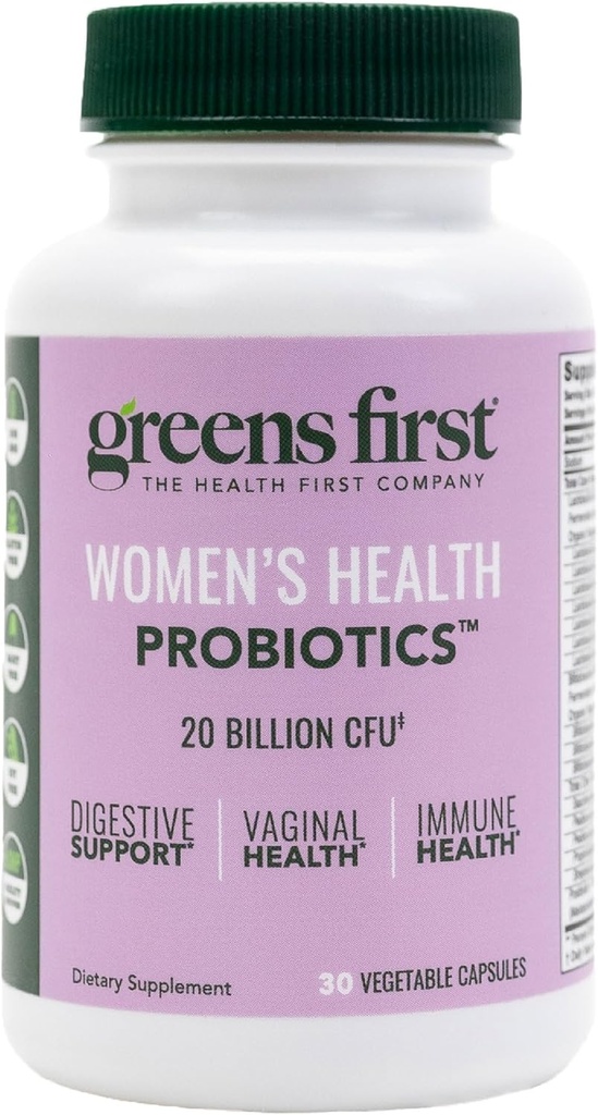 Verts Premières femmes Probiotiques pour la santé - Probiotique pour l'équilibre du pH - 20 milliards UFC - Soutien à la santé digestive, immunitaire et vaginale Non-OGM/Gluten-Free/Dairy-Free/Soy-Free (30 capsules végétales)
