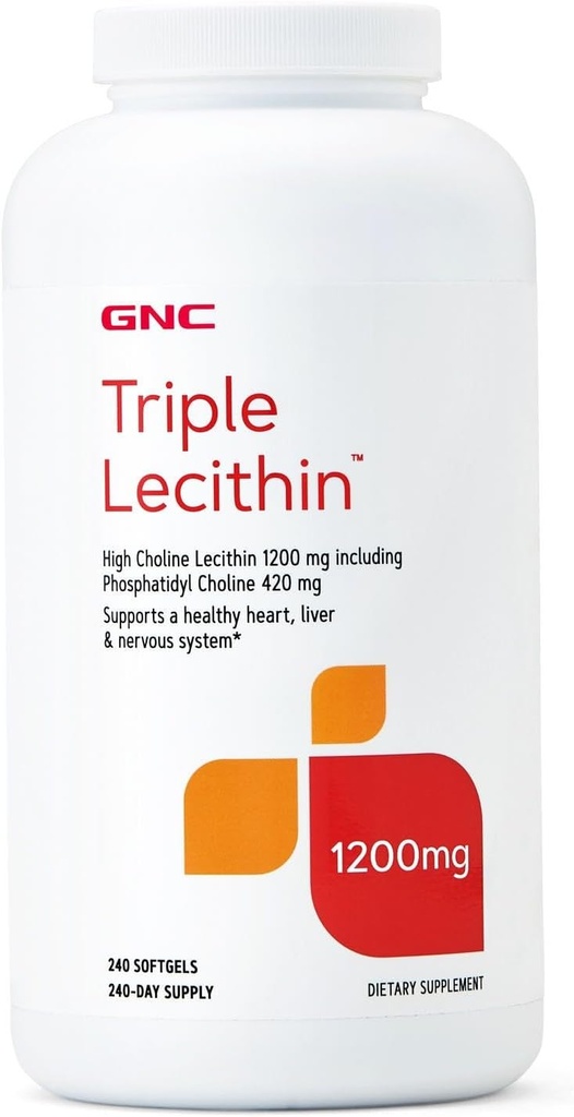 GNC Triple Lecithin 1200mg Supplément, soutient un système cardiaque, hépatique et nerveux en santé, 240servies