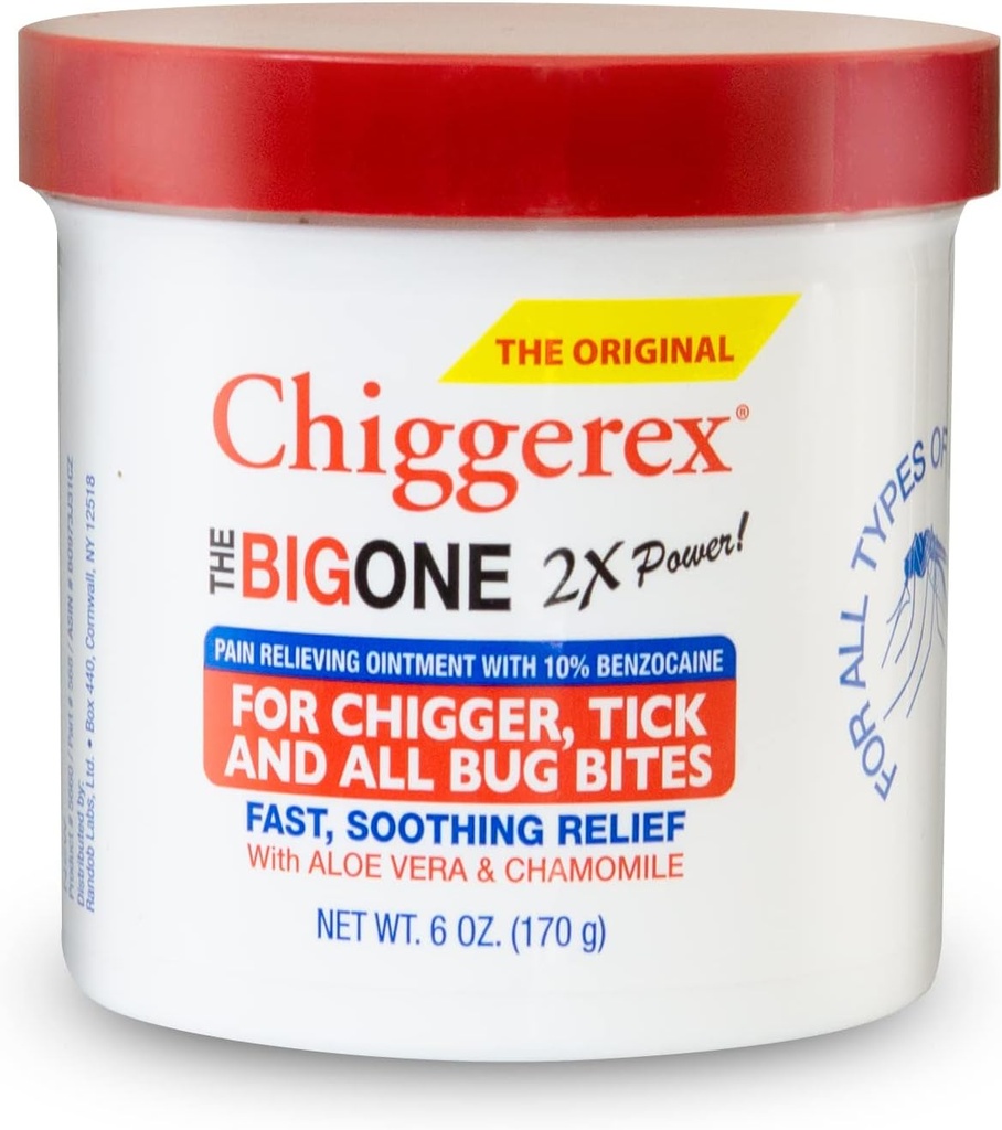 Chiggerex 2X Power First Aid Medicated Ointment for Chiggers, Mosquito Bites, Ticks and Bug Bite Relief with Aloe Vera & Chamomile, 6 oz