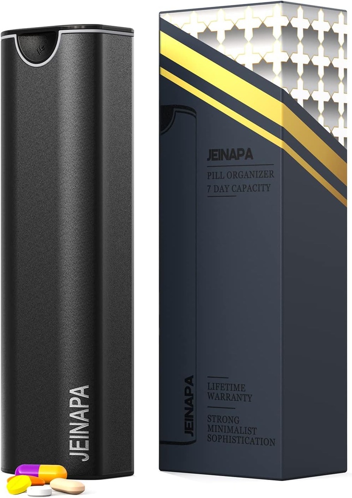 Extra Large Pill Organizer 7 Day, Aluminum Daily Pill Box, Weekly Travel Pill Case, Cute Pill Holder to Hold Vitamins, Medicines, Pills, Supplements