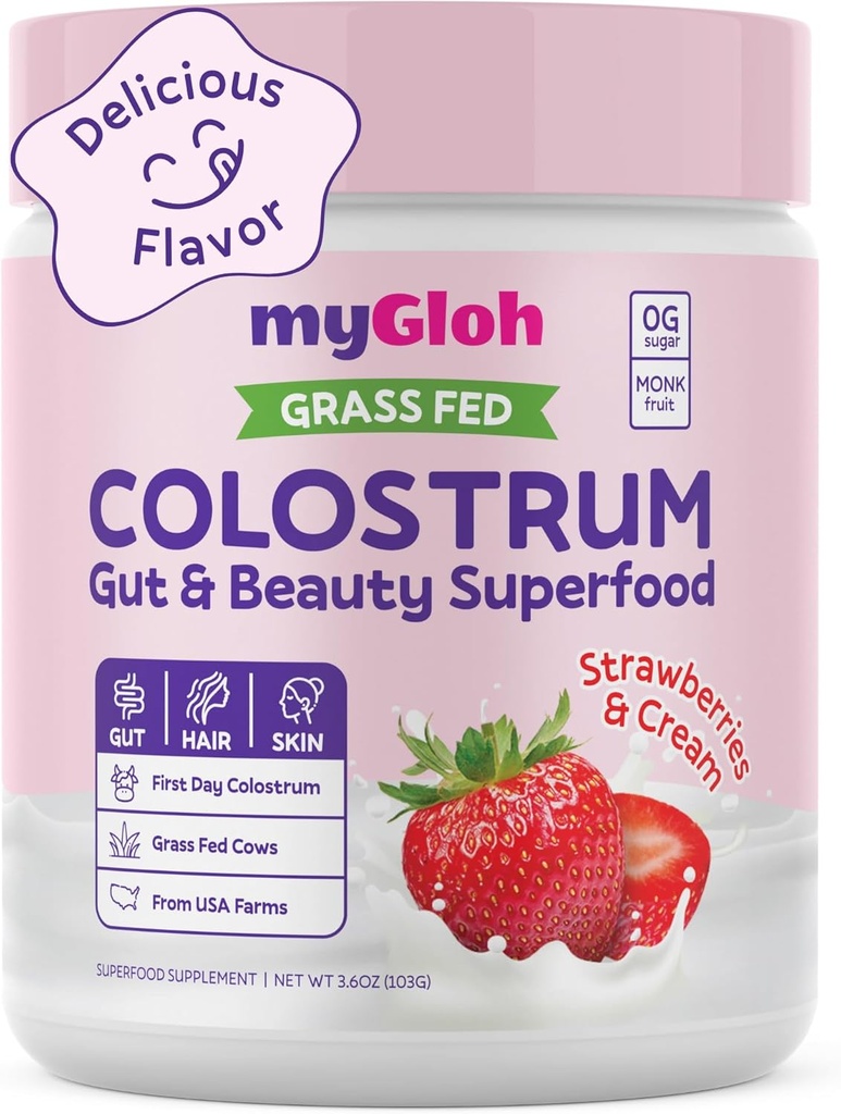 Poudre de colostrum premium de Gut Santé et Bloating, Croissance des cheveux et peau Glow, Immunity de l'IgG, Sans gluten, Bioactifs