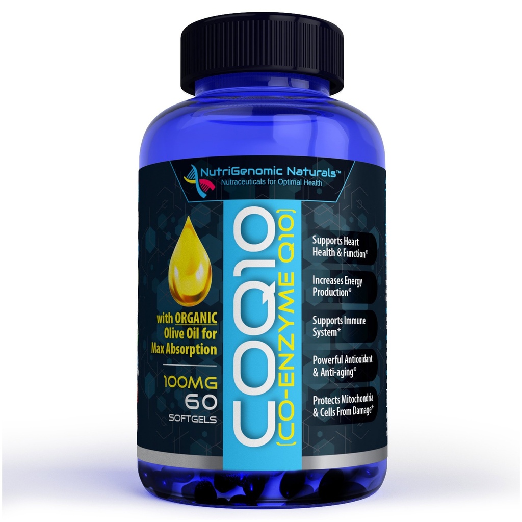 CoQ10, Coenzyme Q10, Absorption maximale avec l'huile d'olive biologique, 100mg, 60 Softgels, Ubiquinone, Ubiquinol, soutient la santé cardiaque, augmente l'énergie, pur, naturel, efficace