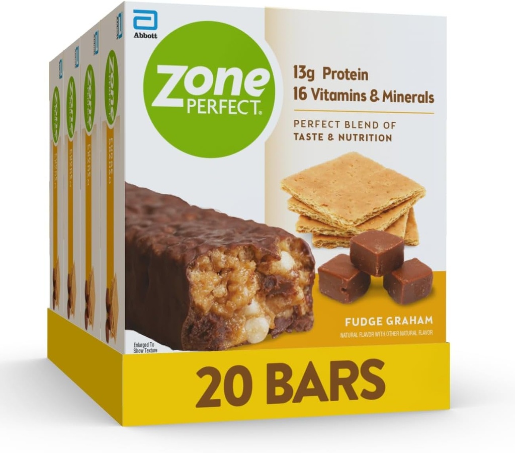 ZonePerfect Protein Bars, 13g Protein, 16 Vitamines et Minéraux, Protein Snack, Fudge Graham, 20 Bars