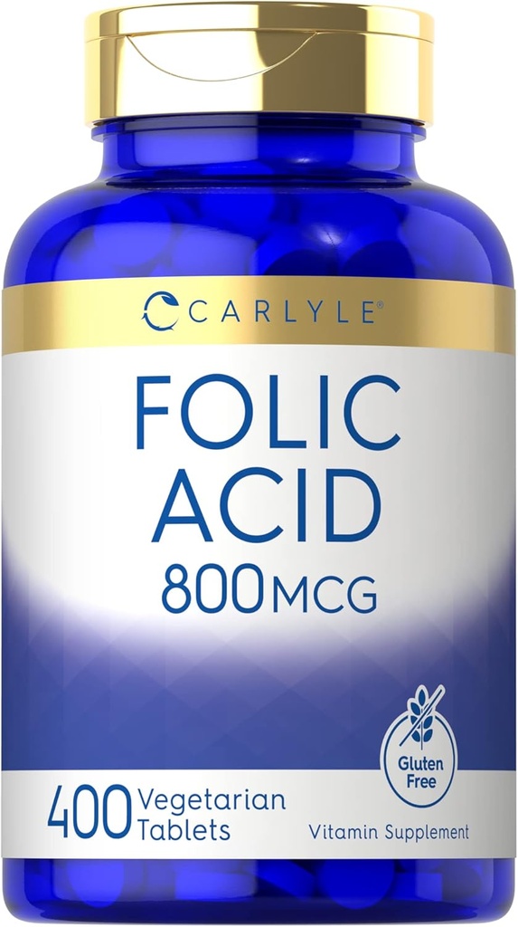 Acide folique de Carlyle 800 Mcg Comprimés de 400 Count de 400 Végétariens, non OGM, sans gluten