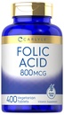 Acide folique de Carlyle 800 Mcg Comprimés de 400 Count de 400 Végétariens, non OGM, sans gluten