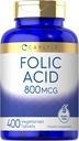 Acide folique de Carlyle 800 Mcg Comprimés de 400 Count de 400 Végétariens, non OGM, sans gluten