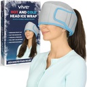 Capuchon de soulagement de la migraine Vive - Chapeau de compression chaud et froid pour les maux de tête - Bonnet d'enveloppe de glace pleine tête et masque pour les yeux pour le soulagement de la tension et de la pression - Bandeau de refroidissement - Gel souple réutilisable et flexible