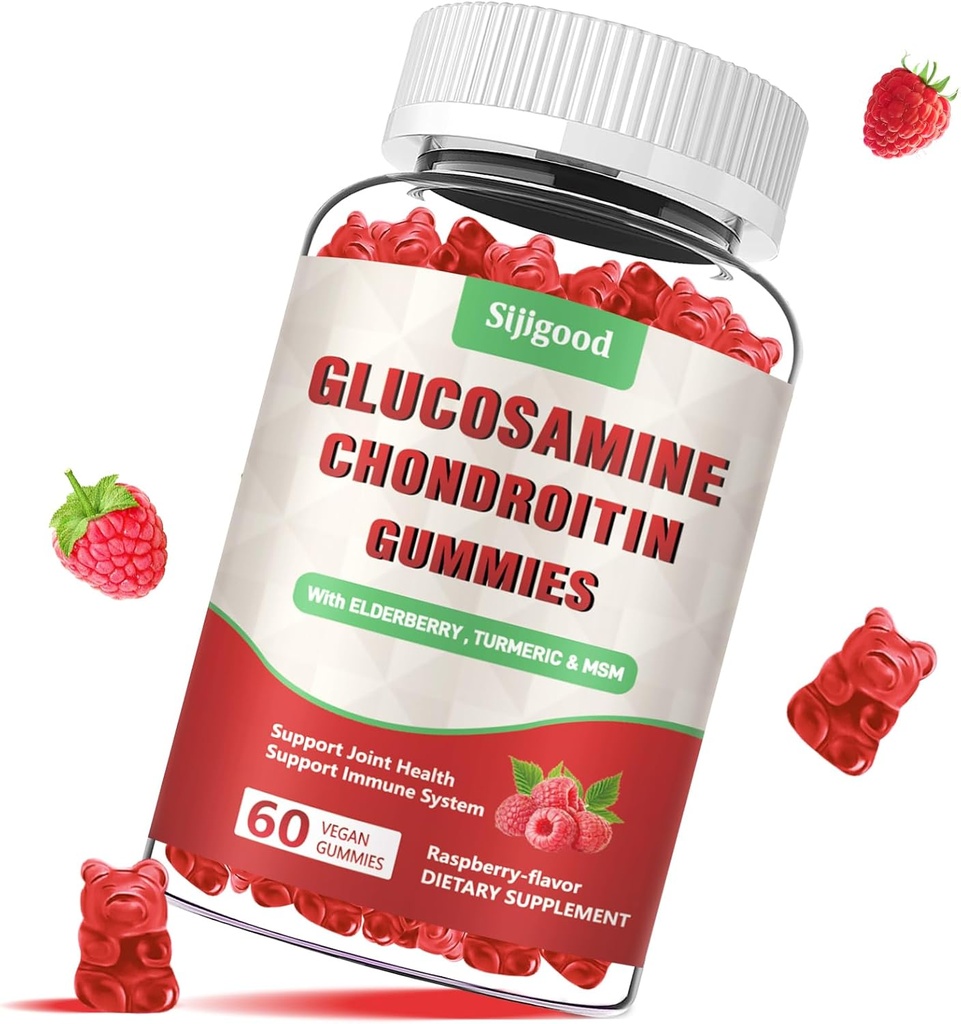Glucosamine améliorée Gummies Chondritine avec MSM pour adultes - Extra-Strength Joint Health & Flexibility, Antioxydant & Immuni Support Supplément, 60 Compte