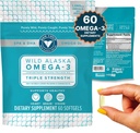 Trident Seafoods Pure Catch Wild Alaskan Fish Oil 1060mg Triple Strength Omega-3 Fish Oil Supplément pour les femmes et les hommes - EPA et DHA - 60 Ct. Daily Citrus Soft Gel soutient le cœur, le cerveau et la vision