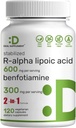 SUPPLÉMENT DE DÉAL R acide alpha lipoïque 600mg avec Benfotiamine 300mg par portion, 120 Capsules de Veggie – 200mg R-ALA par gélule – Supplément antioxydant pour le support du système nerveux et énergétique