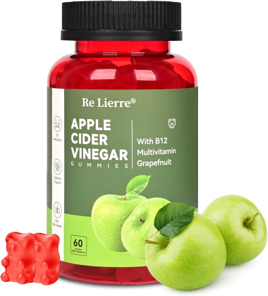 MONTUE Gommies de vinaigre de cidre de pomme B12 Multivitamine, supplément de VAC Vitamines Gummy, non OGM, supplément végétarien pour les femmes et les hommes, soutenir les niveaux d'énergie normaux et la santé Gut 60 Gommies