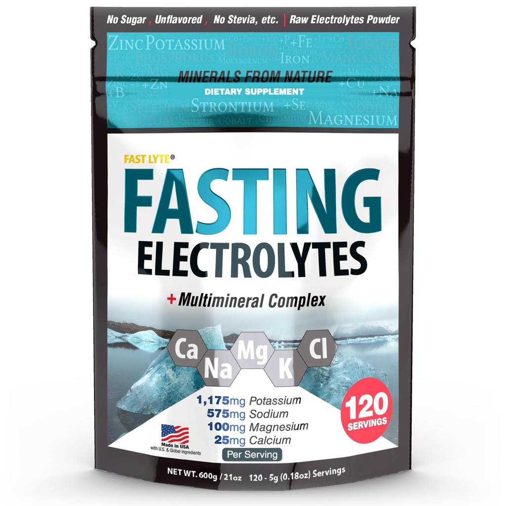 Poudre de supplément d'électrolyte à jeun : Pas de sucre non aromatisé Electrolytes bruts : 50% RDI Magnésium et Potassium avec Trace Minerals.