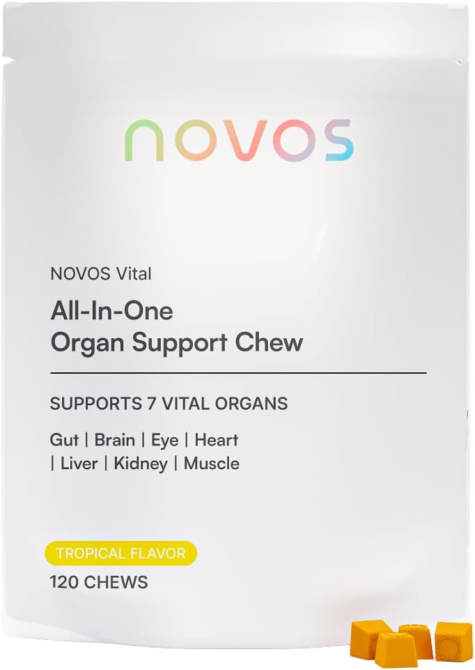 Novos Vital Nutritional Supplement Chews for Organ Liver, Brain, Eyes, Heart, Gut Support - Nattokinase, Lutein, Inulin, Rutin, Tropical Flavor (120 Count)
