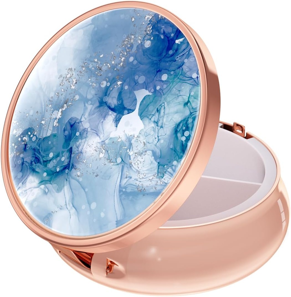 Boîte à pilules Rouidr, 3 compartiments de médicaments Pill Case, petite boîte de médicaments de voyage en métal pour la purse et la poche, or rose, bleu de luxe léger