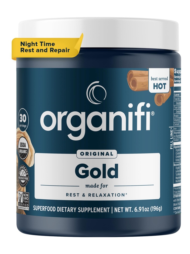 Organifi: Or - Poudre de supplément super-alimentaire - 30 portions - Stress Support, Mieux se reposer, Se détendre et favorise le sommeil reposant - Turmeric et Reishi Infusé