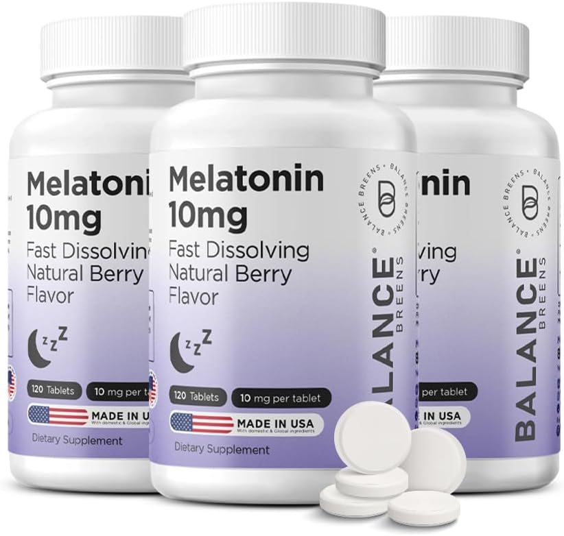 Balancebreens Melatonin 10mg Fast-Dissolve, 120 comprimés – Aide naturelle au sommeil pour les nuits reposées, soutien sans médicament pour la relaxation et la tranquillité