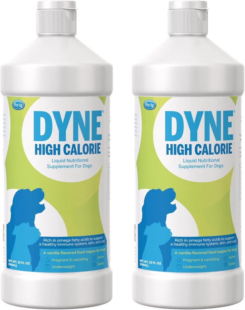 Pet-Ag Dyne supplément nutritionnel liquide à haute calorie pour chiens et chiots 8 semaines et plus - 32 oz, paquet de 2 - soutient la performance et l'endurance - Sweet Vanilla Flavor