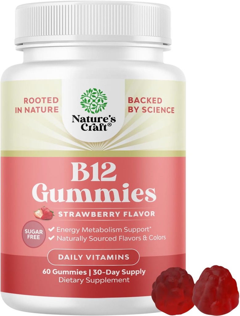 Vitamine B12 Gummies pour adultes - Sans sucre Vitamine B12 1000 mcg Gums à croquer pour l'énergie et l'humeur Soutien Immune & Nerves Santé - Kosher Non-OGM & Supplément sans gluten pour les femmes et les hommes - 60 Nombre