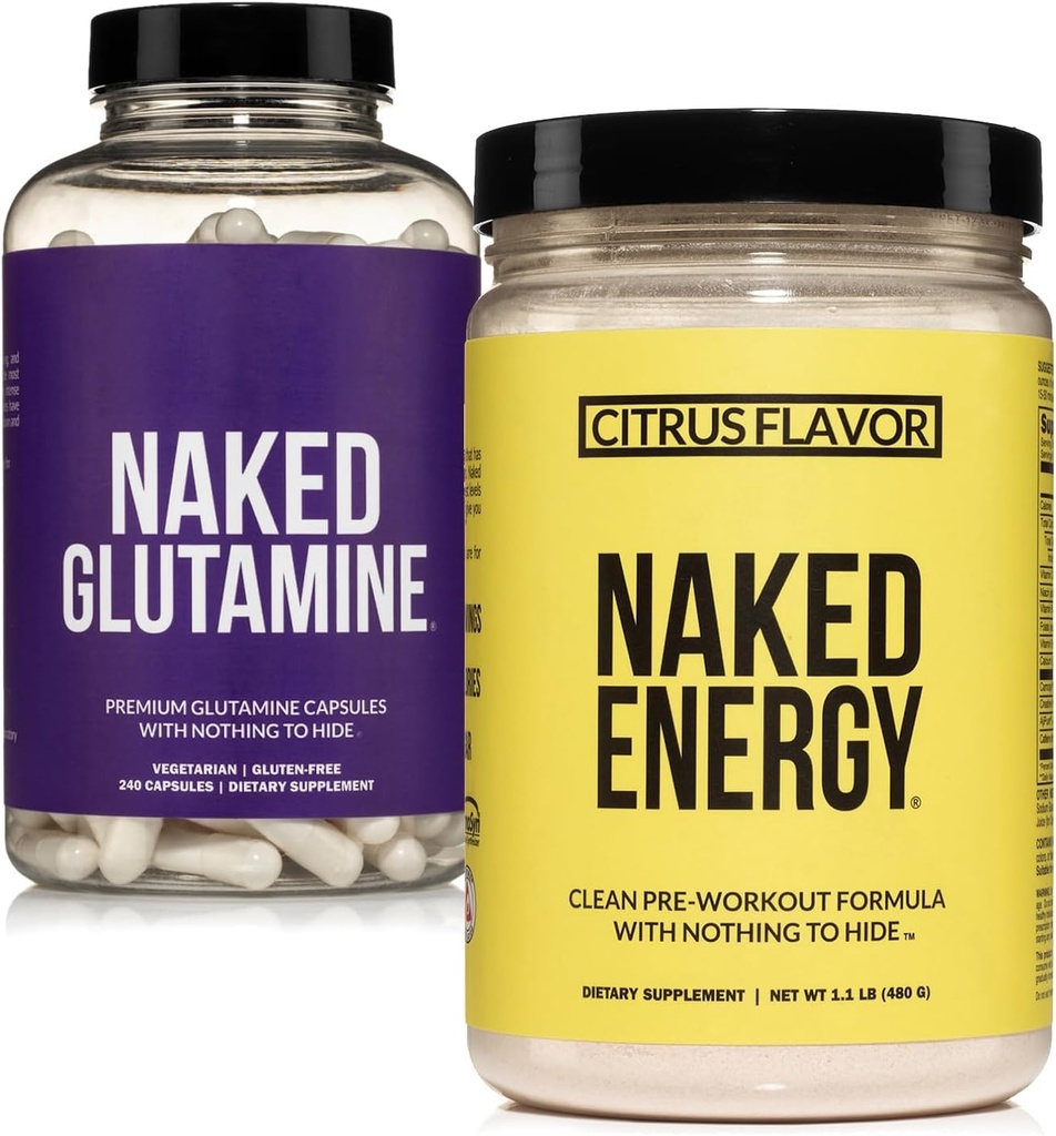 Naked Vegan Energizing Muscle Recovery Bundle: Naked Citrus Energy et 240 capsules de L-Glutamine naked, 1000mg