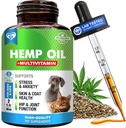 Drops d'huile de chanvre chat et chien avec multivitamine - Pet Calmant Anti Anxiety & Hip and Joint Pain Aid and Anti Stress Support - Supplément naturel liquide (2 oz)
