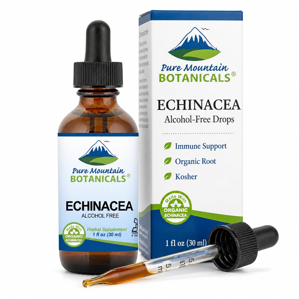Botaniques de montagne pures gouttes d'échinacée liquide – extrait sans alcool de teinture de casher - 500mg d'échinacée biologique -1oz bouteille