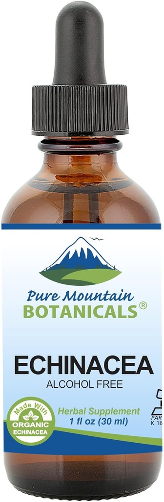 Botaniques de montagne pures gouttes d'échinacée liquide – extrait sans alcool de teinture de casher - 500mg d'échinacée biologique -1oz bouteille