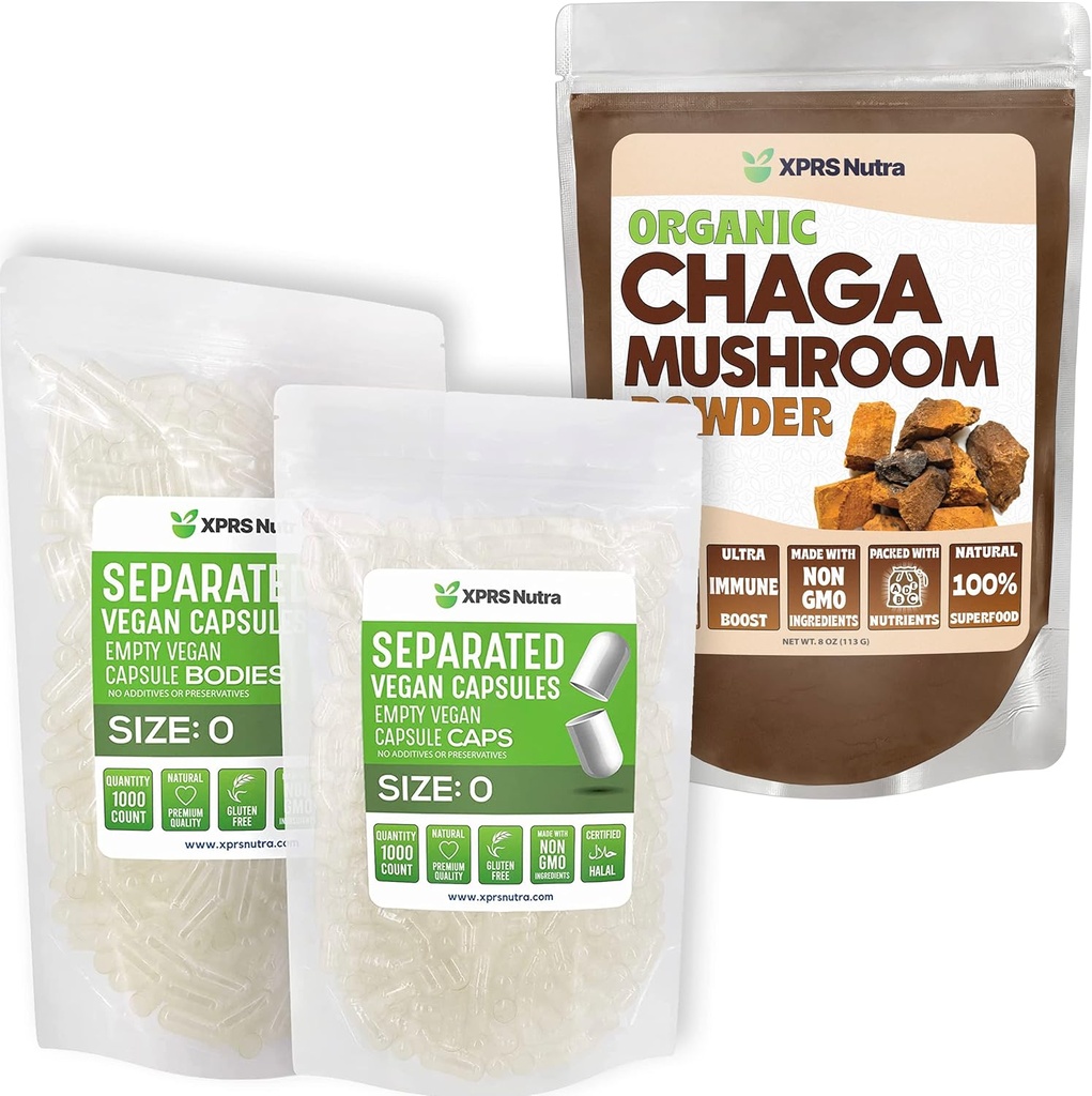 XPRS Nutra Taille séparée 0 Capsules (1000 Nombre) avec la poudre de Chaga (8 Once)