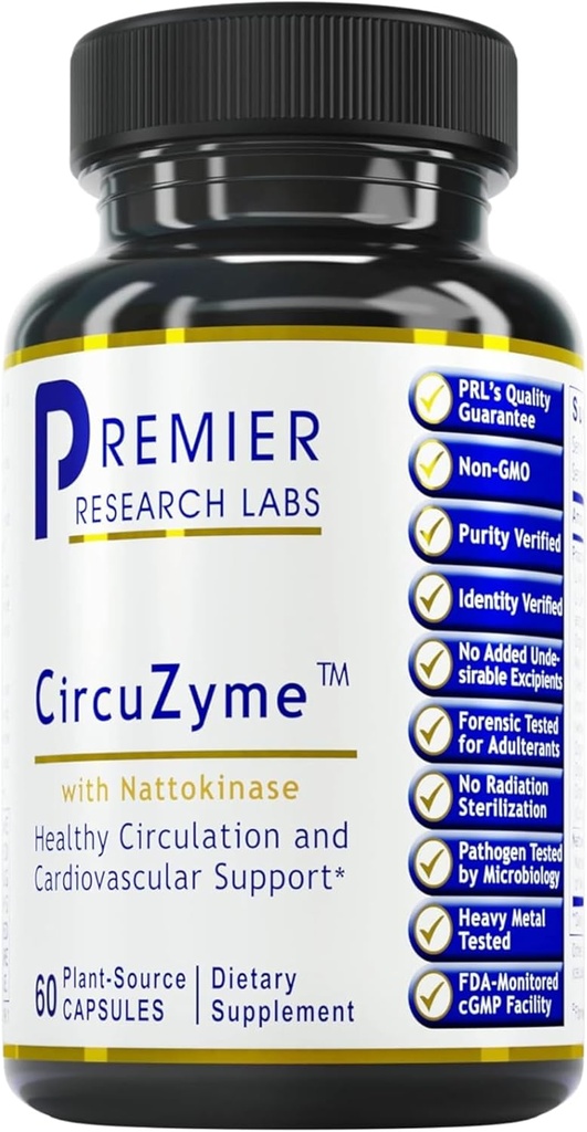Premier Research Labs CircuZyme - Suppléments de circulation sanguine pour soutenir le flux sanguin et le soutien vasculaire avec Diosmin, Cayenne & Nattokinase, pour hommes et femmes - 60 Capsules végétariennes