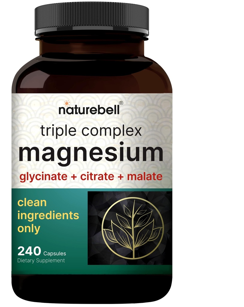 Complexe Magnésium 1000mg, 240 Capsules Complexe Triple Magnésium avec Glycinate, Citrate, Malate.