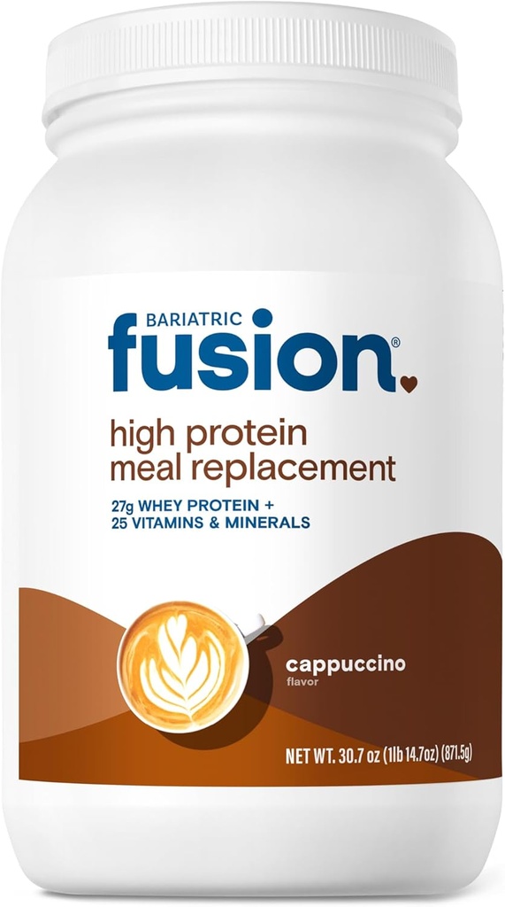 Fusion bariatrique Remplacement des repas Cappucino 27g Poudre de protéines, 21 Tuyau de service pour les patients de chirurgie bariatrique, y compris le pont gastrique et la gastrectomie des manches - Pas de gluten, d'aspartame ou de sucre
