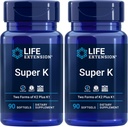 Extension de vie Super K, Vitamine K1, Vitamine K2 mk-7, Vitamine K2 mk-4, Vitamine C, Santé des os/du cœur/artère, Approvisionnement 3 mois, Sans gluten, 1 jour, Non-OGM, 90 softgels (paquet de 2)