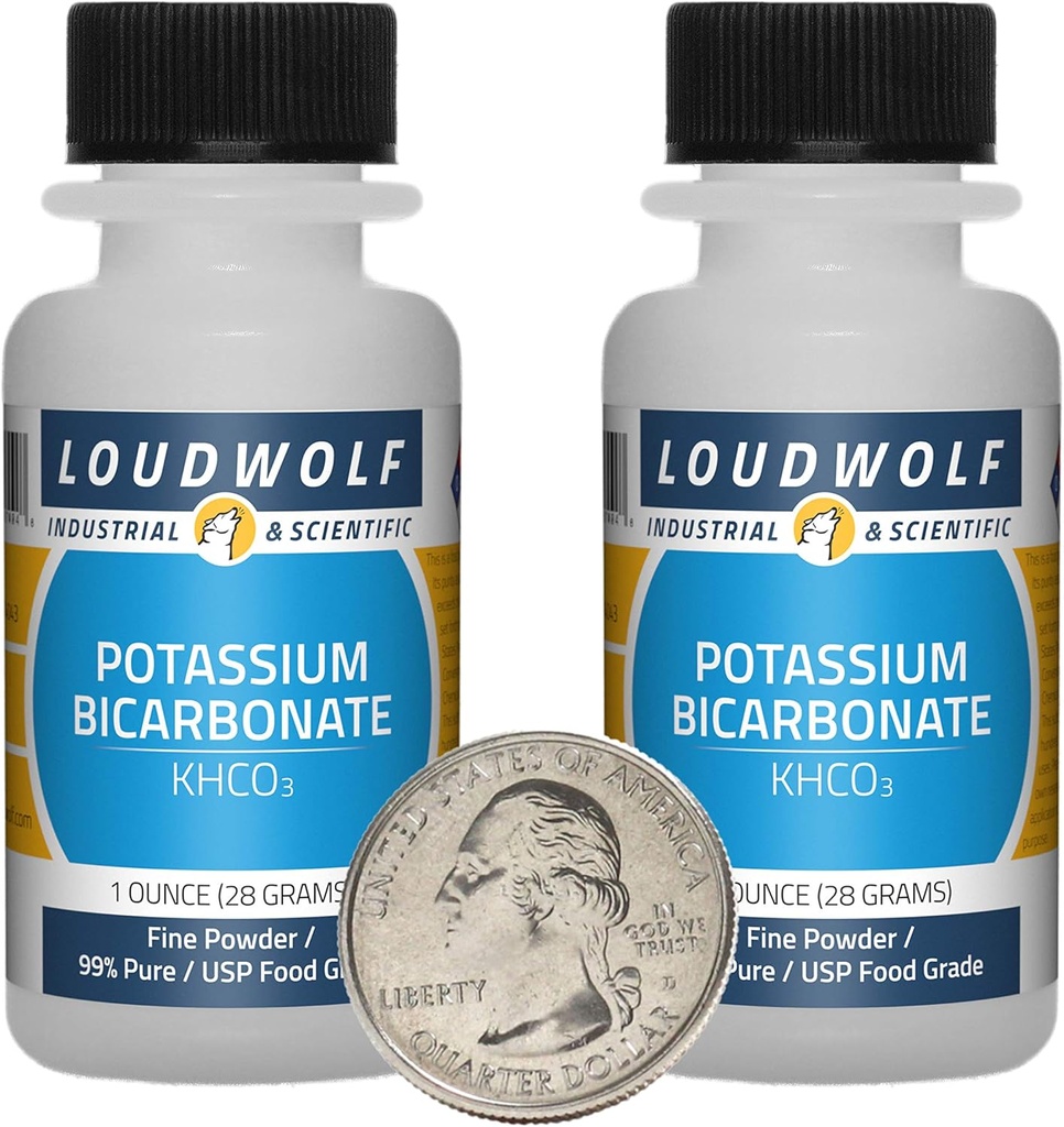 Bicarbonate de potassium / 2 onces / 2 bouteilles / 99 % Pure USP Food Grade/fin poudre