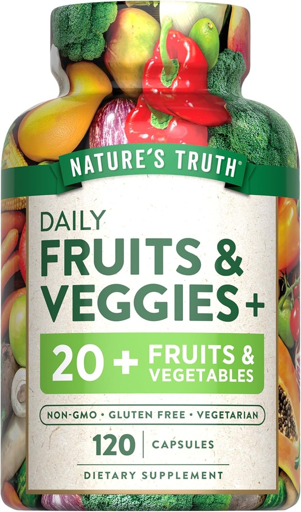 Nature's Truth Fruit and Veggies Supplement | 120 Vegetarian Capsules | 20+ Fruits & Vegetables | Vegetarian, Non-GMO, and Gluten Free Supplement