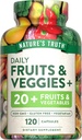 Nature's Truth Fruits and Veggies Supplement de 120 Capsules végétariennes, 20+ Fruits & Légumes Supplement de légumes, sans OGM et sans gluten