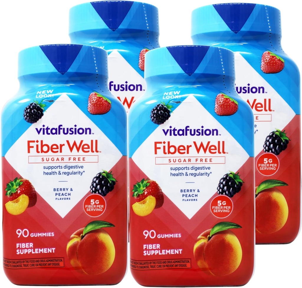 VitaFusion, Fiber Well Gummies, Fiber Supplement, Assorted Flavors - 90 gummies, Pack of 4