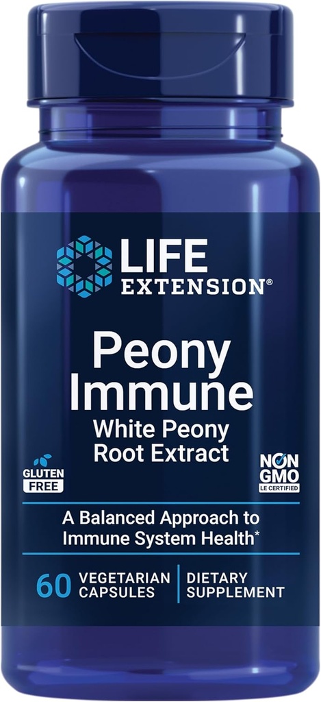 Prolongation de la vie Immune de la pivoine, racine blanche de la pivoine, soutien de santé immunitaire, système immunitaire, sans gluten, non OGM, végétarien, 60 capsules