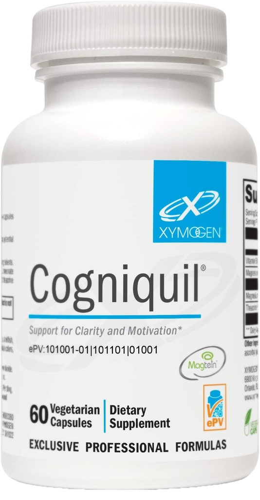 XYMOGEN Cogniquil - Soutien à la clarté, au focus, à la motivation, à l'énergie mentale et physique - Magnésium L-Thréonate pour fournir biodisponible Magnésium au cerveau, théacrine + vitamine B12 (60 capsules)