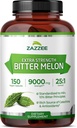 Zazzee Extra Strength Bitter Melon 25:1 Extrait, 9000 mg Strength, 10 % Principes amers, 150 Capsules végétaliennes, Extrait 25X normalisé et concentré, 100% végétarien, tout naturel et non OGM