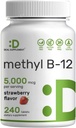 SUPPLÉMENT DE DÉAL Méthyl B-12 Vitamines 5000 mcg, 240 Comprimés à croquer.Forme active - Aromatisée aux fraises.