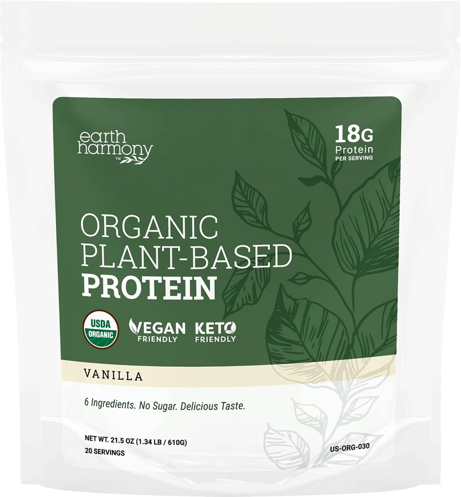 Vanille de poudre de protéines végétales organiques, poudre de protéines biologiques pour les femmes et les hommes, poudre de protéines de citrouille et de pois végétalien, sans gluten, à base de protéines végétales Shakes, 18g - 21,5 Oz