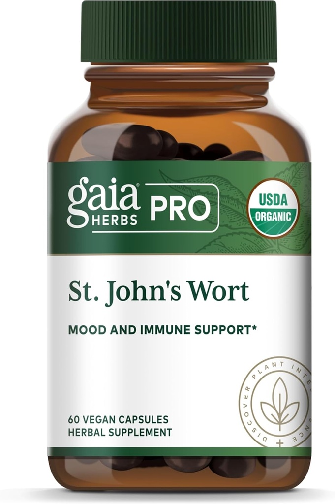 Gaia Herbs Pro St. John's Wort - Supplément de soutien du système immunitaire santé - Supplément santé avec le millepertuis biologique - 60 capsules de phytothérapie liquide (30 portions)