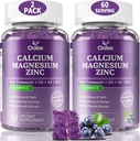 (2 packs) OALSE Calcium Magnésium Zinc Gommies avec vitamine D3 et K2-haute absorption Magnésium Glycinate-Muscles, Immune & Sleep Support-Sugar Free- Blueberry Aromatisé-120 Nombres
