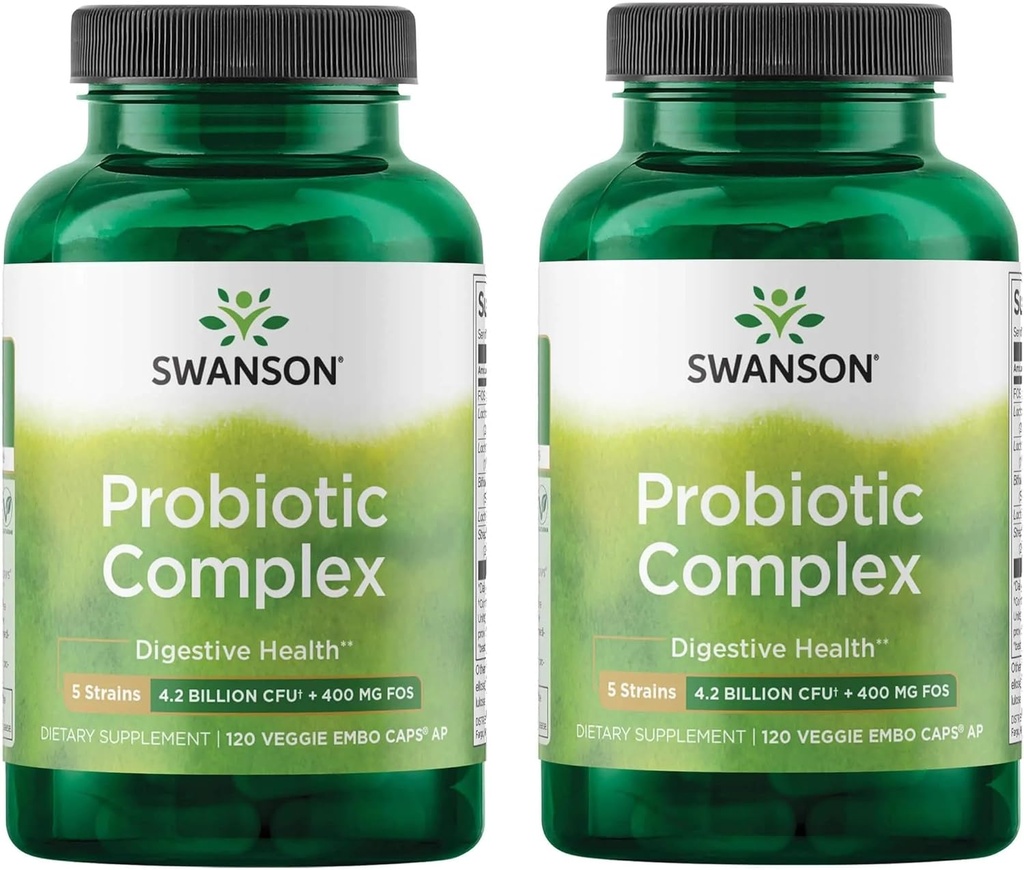 Complexe probiotique de Swanson 4.2 Million CFU 5-Strain Digestive Santé Fat Métabolisme Satieté Complexe FOS prébiotique Supplément 120 Veggie DRcaps (2 Pack)
