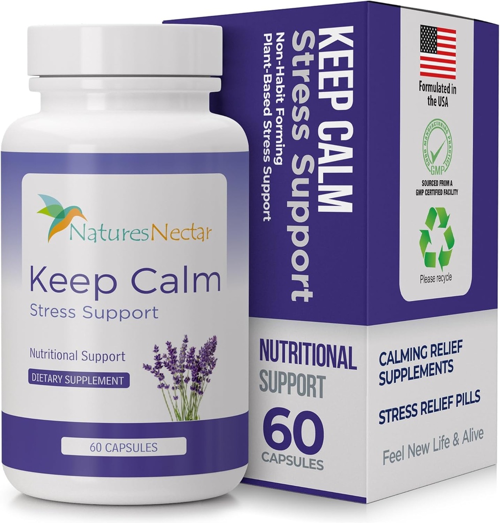 Nature's Nectar Anxiety and Stress Relief Supplements – Keep Calm Capsules with Ashwagandha, GABA, Magnesium & 5-HTP – Nervousness & Irritability Mood Supports Relaxation Lemon Balm 60 Filled Capsules