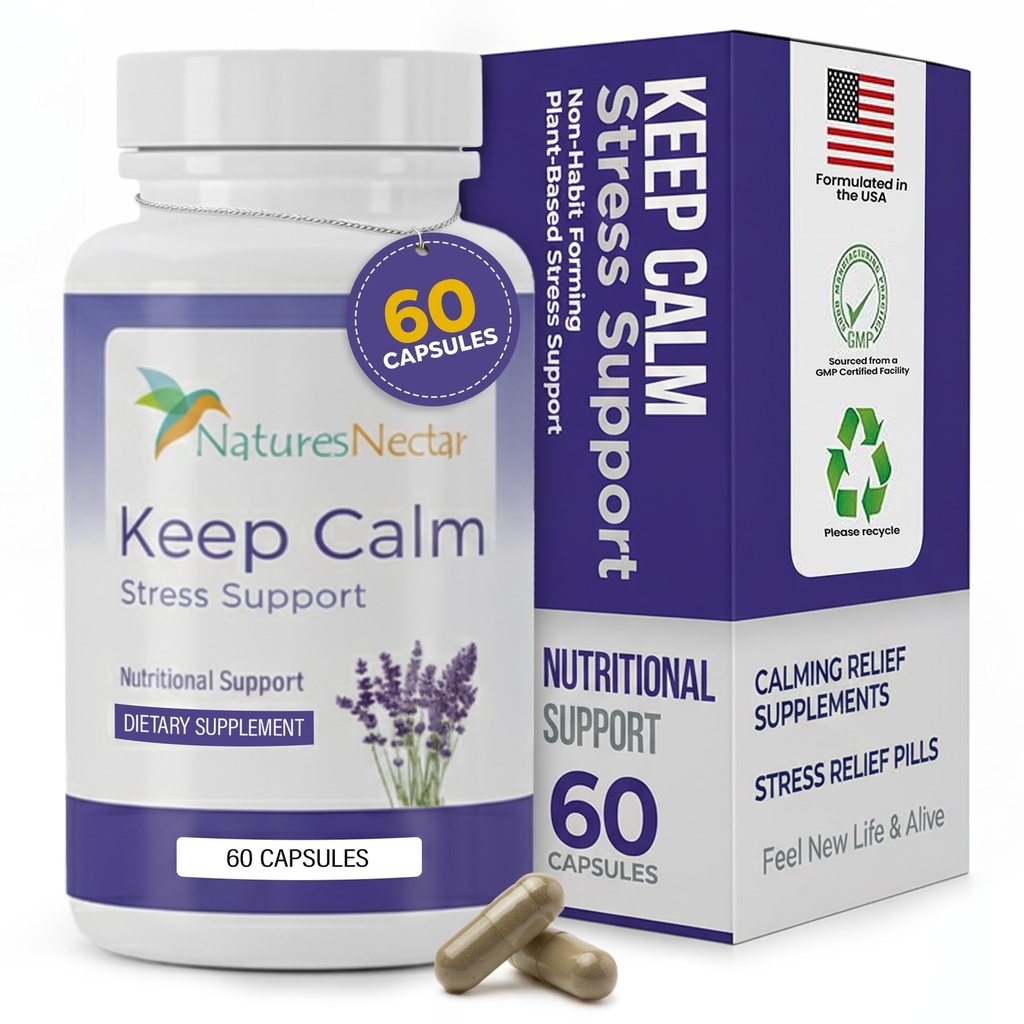 Nectar Anxiety and Stress Relief Supplements – Gardez des capsules calmes avec Ashwagandha, GABA, Magnésium et 5-HTP – Nervosité et irritabilité L'humeur soutient la relaxation Lemon Baume 60 Capsules remplies