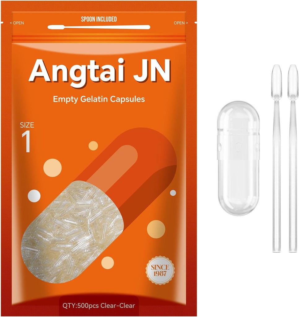 Capsules Taille 1 Capsules de gel de gélatine vide Pure Bovine clair (500 Nombre) Sans gluten, sans OGM, kit de remplissage certifié Halal avec 2 cuillères pour bricolage vos propres suppléments