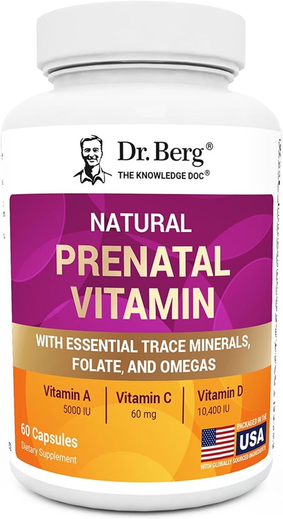 Dr Berg Vitamines prénatales naturelles pour les femmes (vitamines prénatales et allaitantes) - Vitamines prénatales avec folate, vitamines, minéraux, omégas, et 11 Superaliments puissants - Multivitamines prénatales pour femmes - 60 capsules