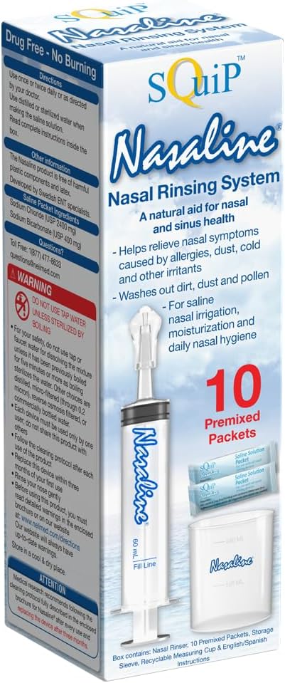 Squip Nasaline Système de rinçage Nasal avec 10 paquets Saline prémélangés