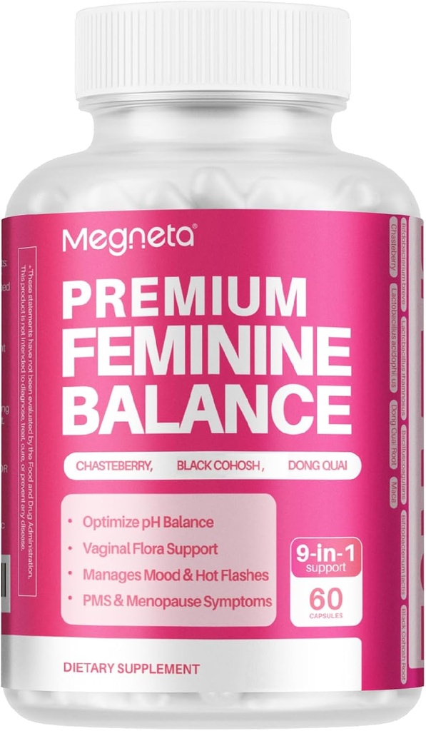 Suppléments d'équilibre féminin - pour les femmes Énergie, santé de la ménopause et équilibre hormonal, avec Cohosh noir, Chasteberry, 10 milliards d'UFC Probiotiques - 60 capsules