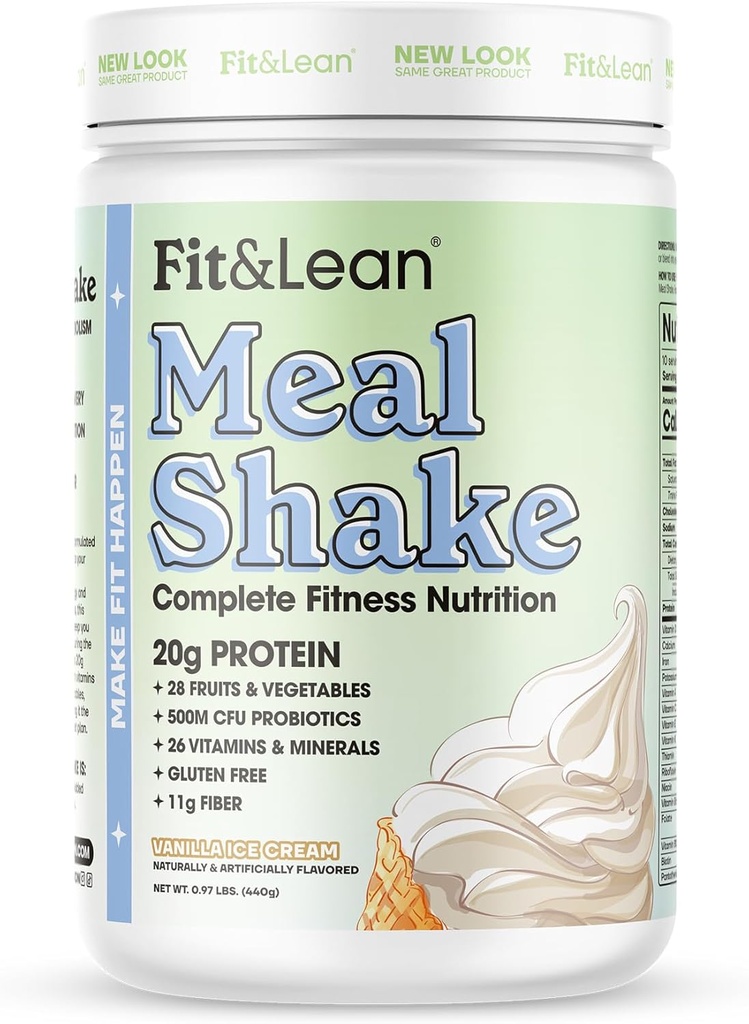 Fit & Lean Meal Shake, Fat Burning Meal Replacement, Protein, Fiber, Probiotics, Vanilla, 1lb, 10 Servings Per Container